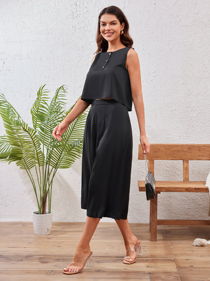 Round Neck Top & Wide Leg Pants Set