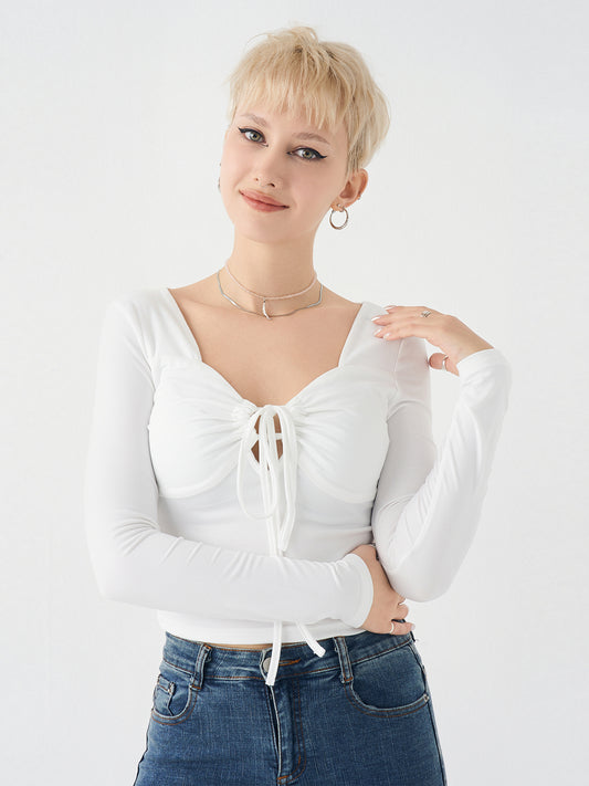 Sexy Square Neck Drawstring Top