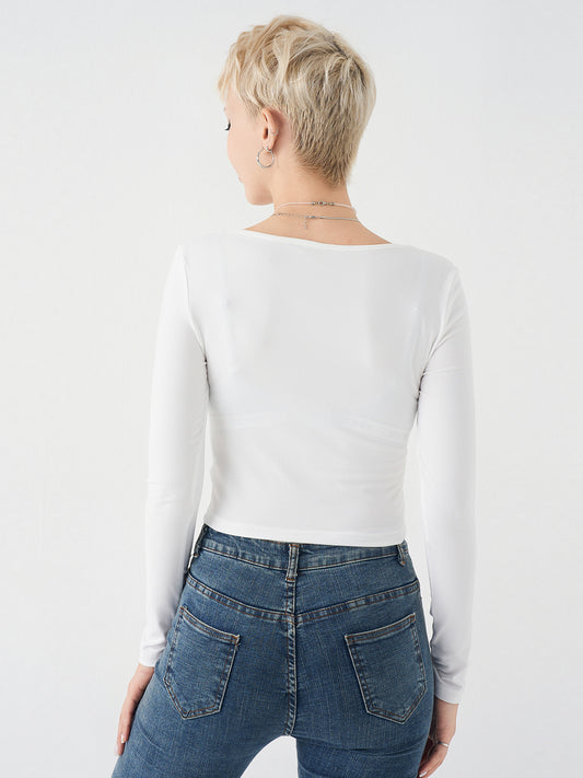 Sexy Square Neck Drawstring Top