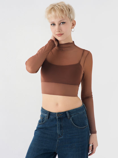 Mesh False Two Piece Top