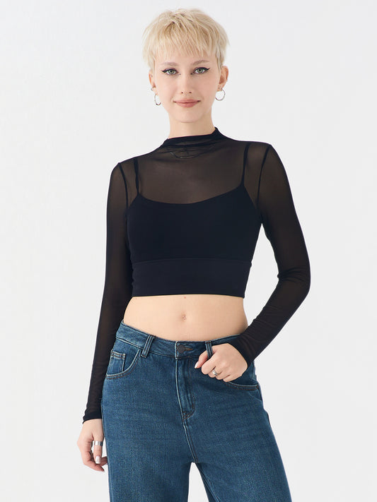 Mesh False Two Piece Top