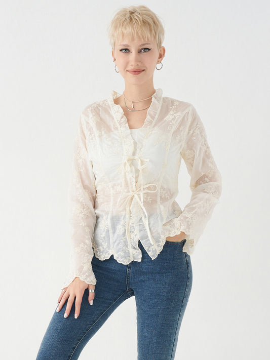 Embroidered V-Neck Shirt