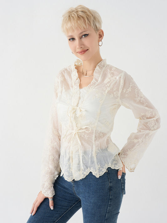 Embroidered V-Neck Shirt