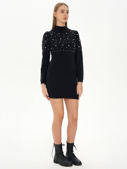 High Neck Wrap Hip Sweater Dress