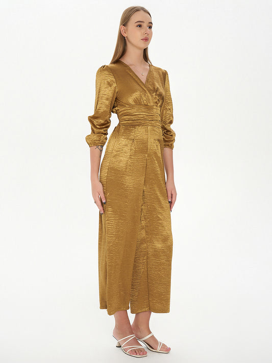 Solid V-Neck Pleat Jumpsuit