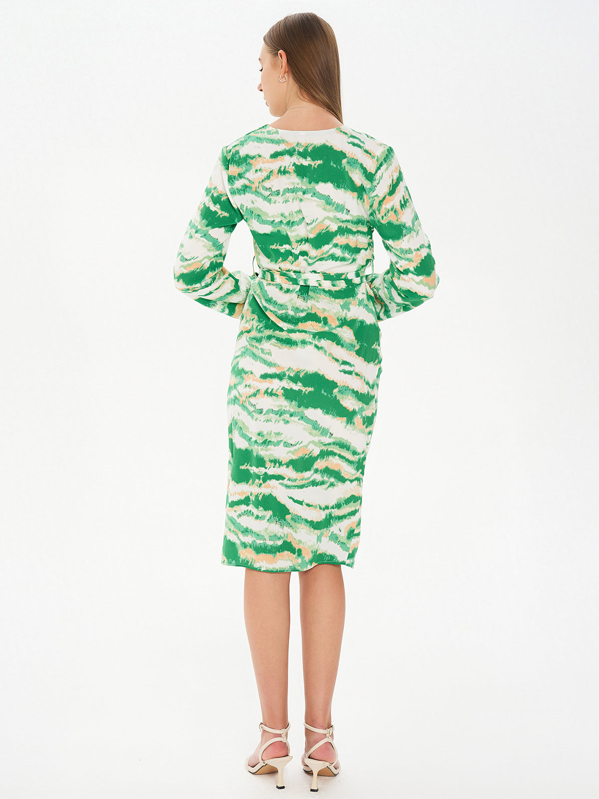 Waisted V Neck Colorful Dress