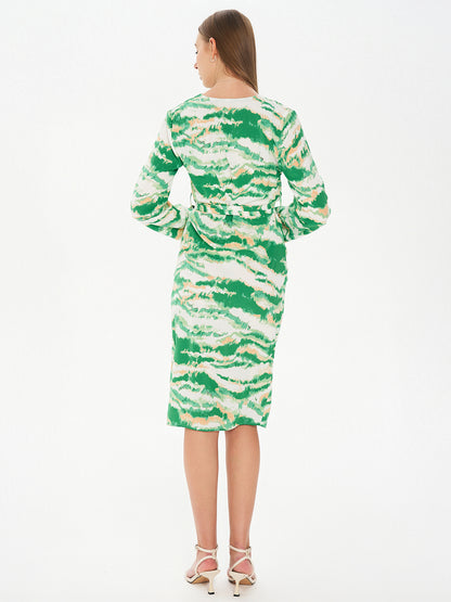 Waisted V Neck Colorful Dress
