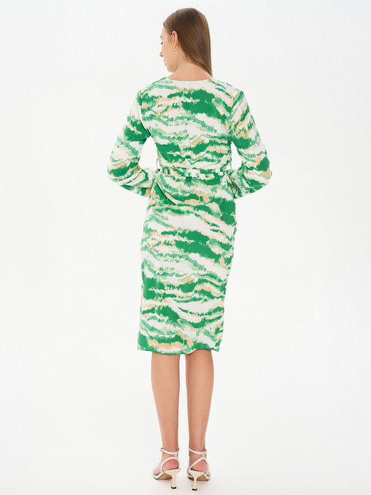 Waisted V Neck Colorful Dress